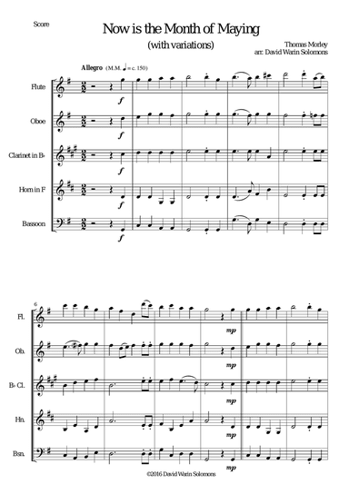 Now is the Month of Maying with variations for wind quintet