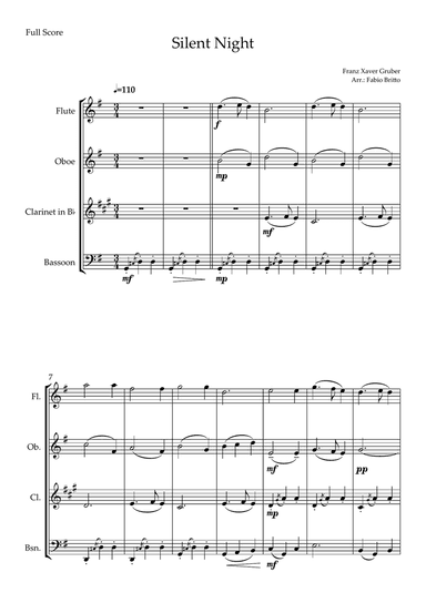 Silent Night (Christmas Song) for Woodwind Quartet