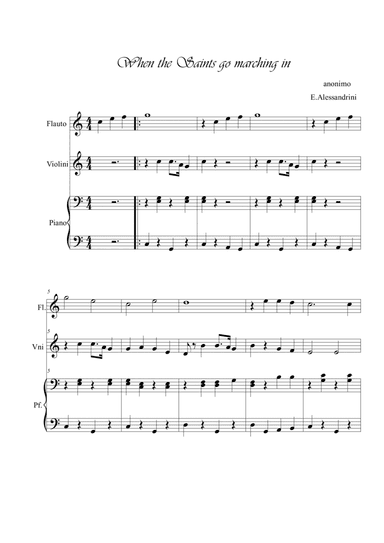 When the Saints go marching in. Flute, violin and piano Trio