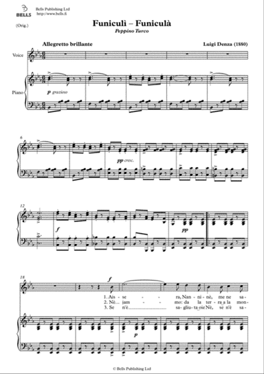 Funiculi - Funicula (Original key. E-flat Major)