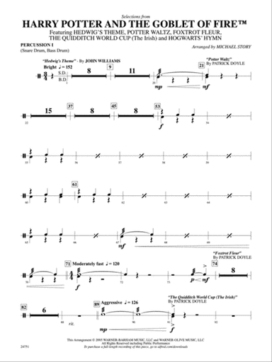 Harry Potter and the Goblet of Fire, Selections from: 1st Percussion