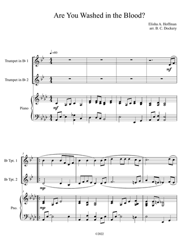 Are You Washed in the Blood? (Trumpet Duet with Piano Accompaniment)