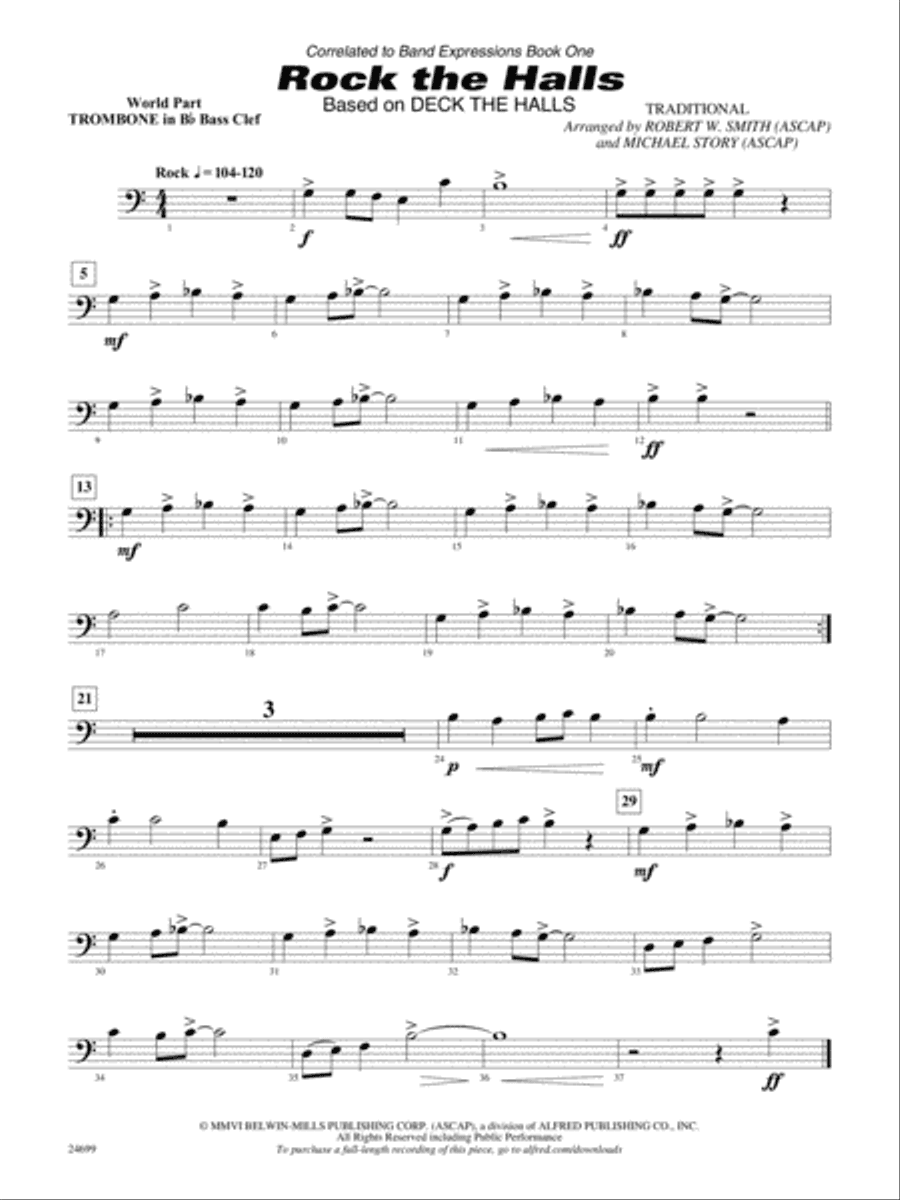 Rock the Halls (Based on "Deck the Halls"): (wp) 1st B-flat Trombone B.C.