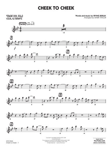 Cheek to Cheek (Key: Ab) (arr. Mark Taylor) - Tenor Sax Solo (Vocal Alt)