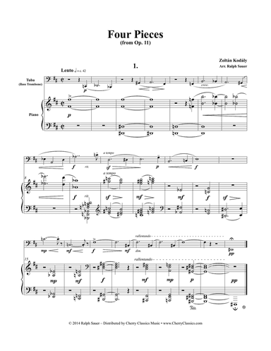 Four Pieces from Op. 11 for Tuba or Bass Trombone and Piano