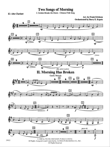 Two Songs of Morning: E-flat Alto Clarinet