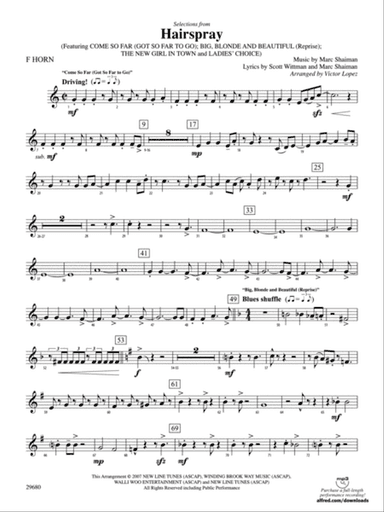 Hairspray, Selections from: 1st F Horn