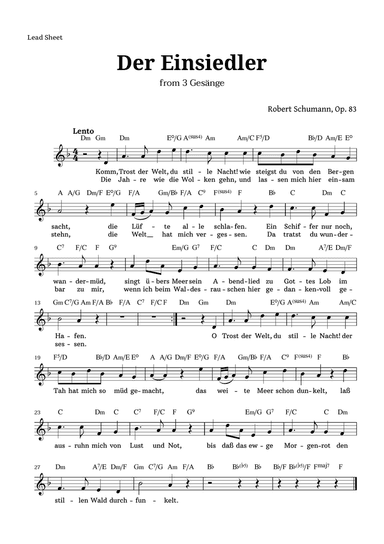 Der Einsiedler by Schumann for Voice and Chords