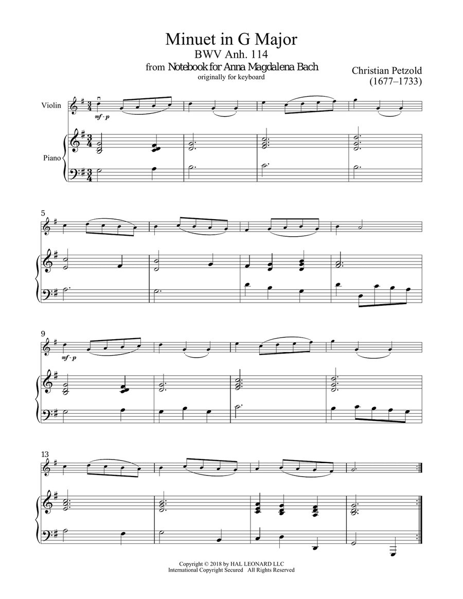 Minuet In G Major, BWV Anh. 114