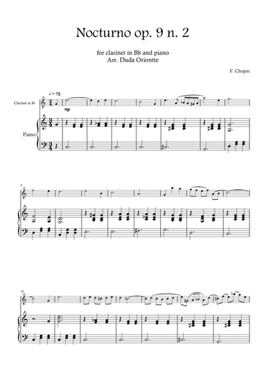 Nocturno op. 9 no. 2 (clarinet in Bb and piano - SIMPLIFIED) CHOPIN