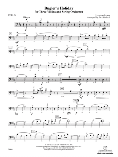 Bugler's Holiday for Three Violins and String Orchestra: Cello