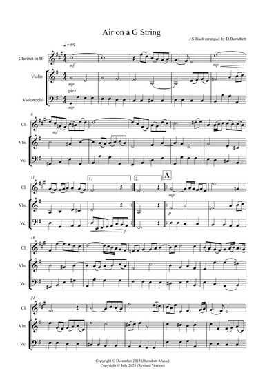Air on a G String for Clarinet, Violin and Cello Trio