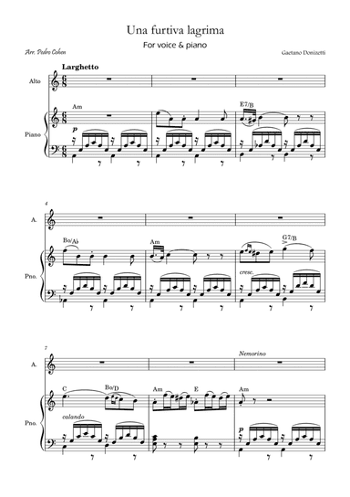 Una Furtiva Lagrima (For contralto in Am)
