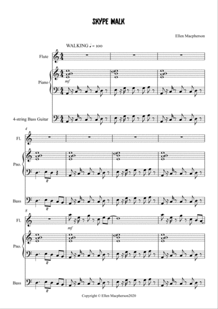Skype Walk Trio for Beginner Flute, Piano and Bass