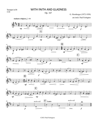 WITH FAITH & GLADNESS is a lush, expressive work (3:30) for reduced Orchestra, appropriate for churc