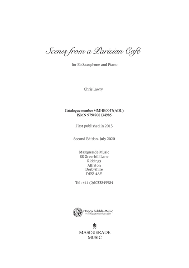 Scenes from a Parisian café - 14 beautiful pieces for Eb saxophone and piano. Includes audio tracks