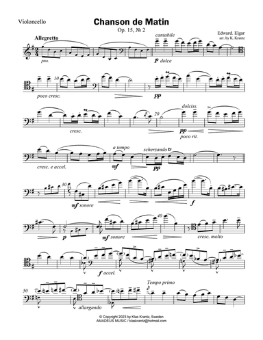 Chanson de Matin Op. 15 for cello solo