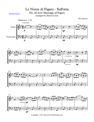 MARRIAGE OF FIGARO - LE NOZZE DI FIGARO - SULL'ARIA - Mozart, String Duo, Intermediate Level for vi