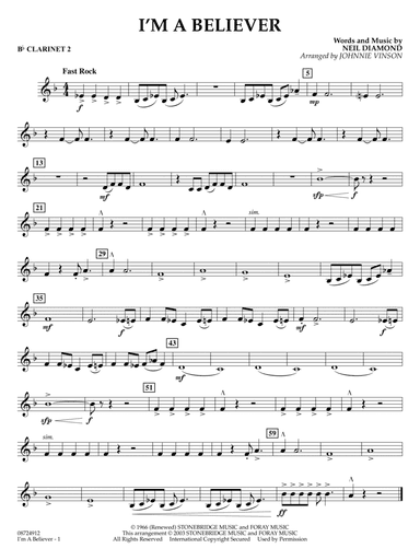 I'm a Believer (arr. Johnnie Vinson) - Bb Clarinet 2