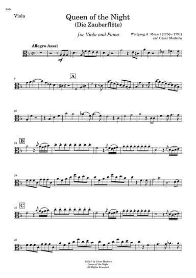 Queen of the Night Aria - Viola and Piano (Individual Parts)