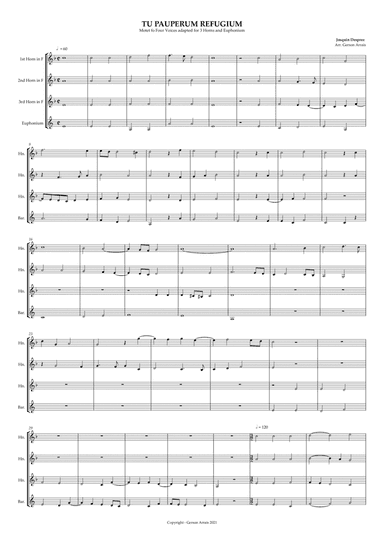 TU PAUPERUM REFUGIUM - Josquin Desprez - Brass Quartet - 3 F Horns and Euphonium - Score and Parts