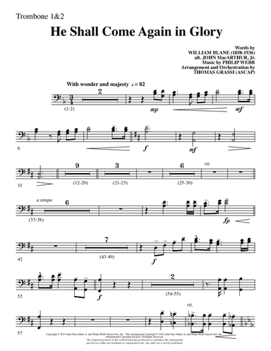 He Shall Come Again in Glory (arr. Thomas Grassi) - Trombone 1 & 2