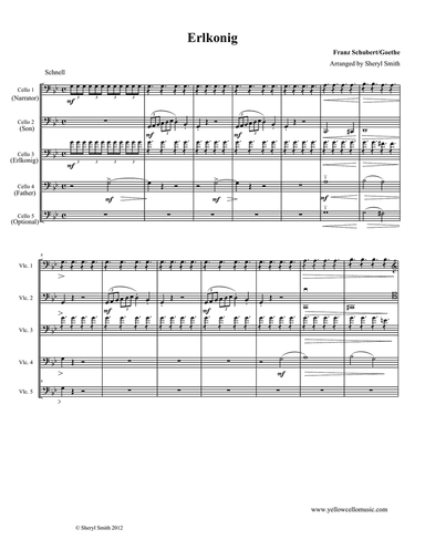 Schubert's Erlkonig for four or five cellos (cello quartet / quintet)