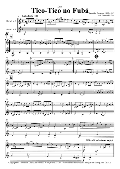 Tico-Tico no Fubá - Choro - Duet Horn