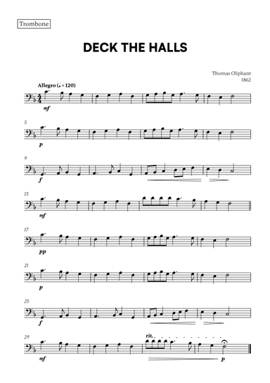 Deck the Halls (for Trombone)