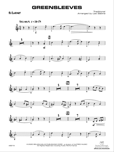 Greensleeves: 1st B-flat Clarinet
