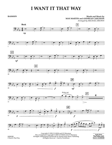 I Want It That Way (arr. Michael Brown) - Bassoon