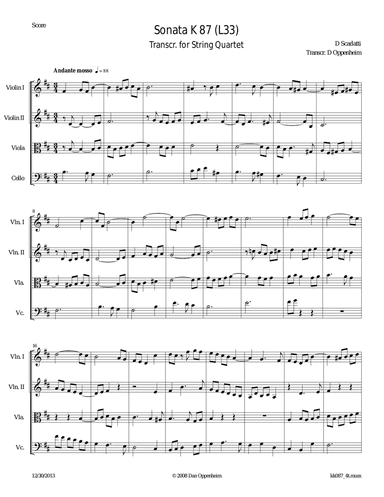 Scarlatti, D: Sonata in B minor K 87 arranged for String Quartet