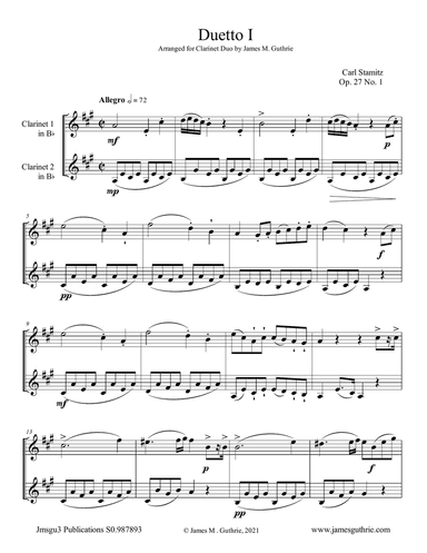 Stamitz: Six Duets Op. 27 Complete for Clarinet Duo