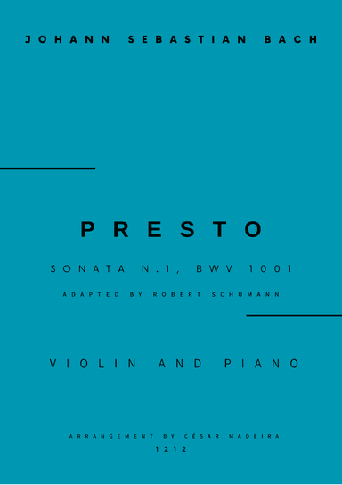 Presto from Sonata No.1, BWV 1001 - Violin and Piano (Full Score and Parts)