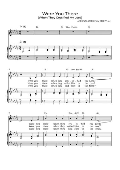 Were You There - for piano and alto in Db major with chords