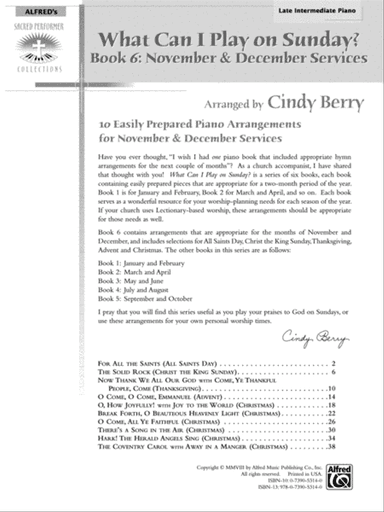 What Can I Play on Sunday?, Book 6: November & December Services: 10 Easily Prepared Piano Arrangements