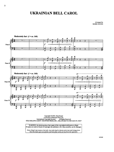 Ukrainian Bell Carol (Piano Quartet - Four Pianos) - Piano/Score