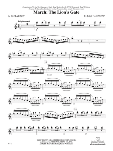 March: The Lion's Gate (Movement 1 from Sea to Sky): 1st B-flat Clarinet