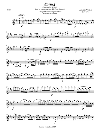 Vivaldi - The Four Seasons: Spring for Solo Flute