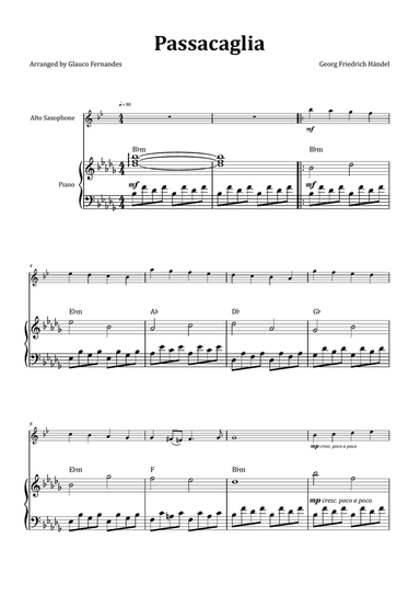 Passacaglia by Handel/Halvorsen - Alto Saxophone & Piano with Chord Notation