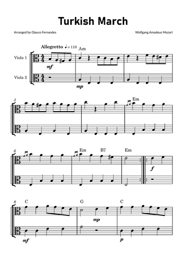 Turkish March by Mozart - Viola Duet with Chord Notations