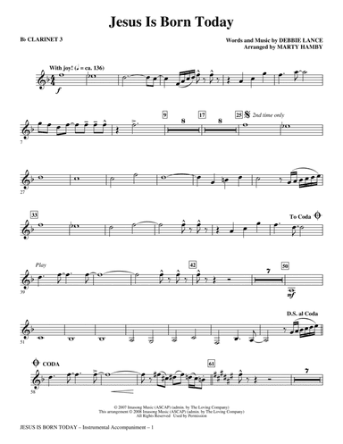 Jesus Is Born Today (arr. Marty Hamby) - Clarinet 3