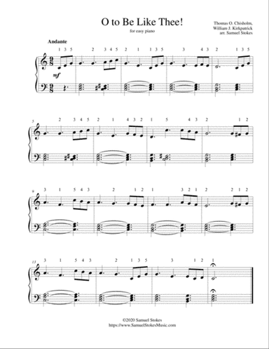 O to Be Like Thee! - for easy piano