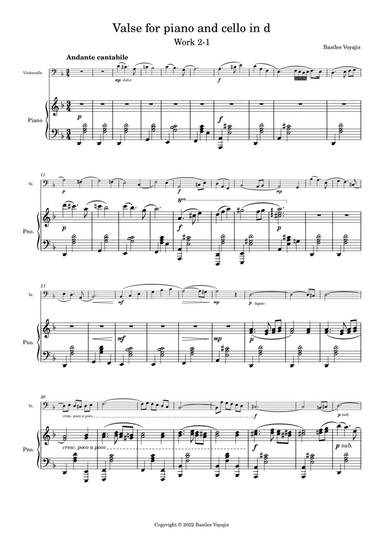 Valse for piano and cello in d, Work 2-1