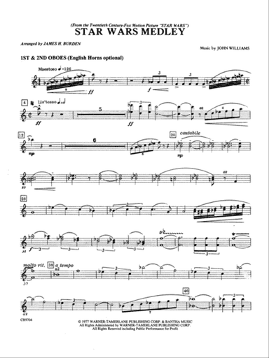 Star Wars Medley: 1st & 2nd Oboe