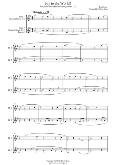 Joy to the World (for flute duet, suitable for grades 1-5)