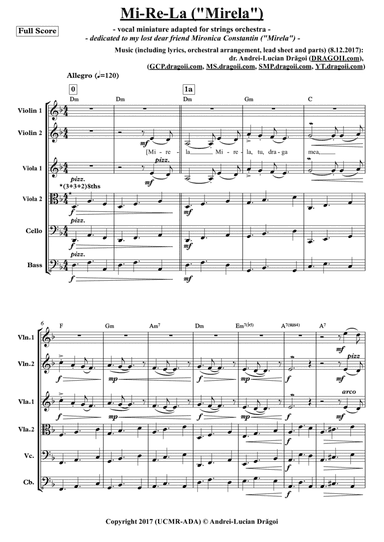 Mi-Re-La ("Mirela") -- vocal miniature arranged for strings orchestra and dedicated to my lost dear