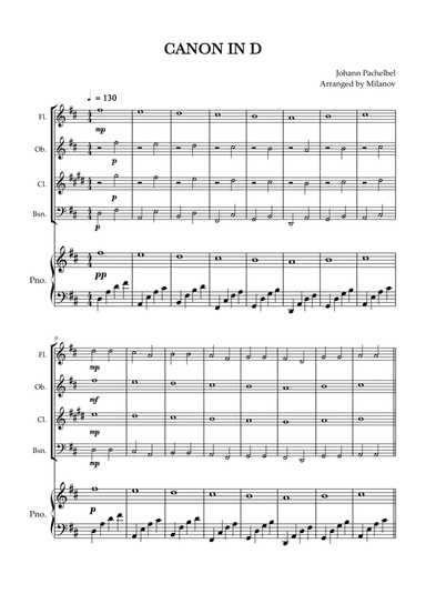 Canon in D | Pachelbel | Woodwind quartet | Piano accompaniment