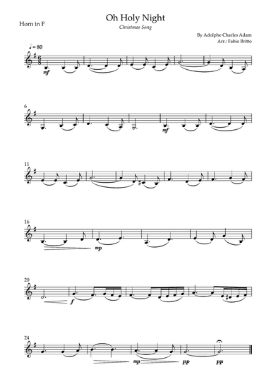 Oh Holly Night (Christmas Song) for Horn in F Solo