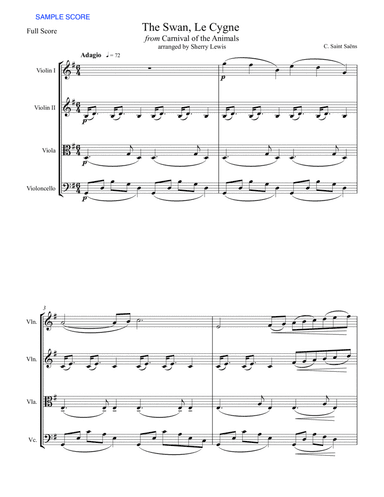 THE SWAN, LE CYGNE from 'Carnival of the Animals' for STRING QUARTET
